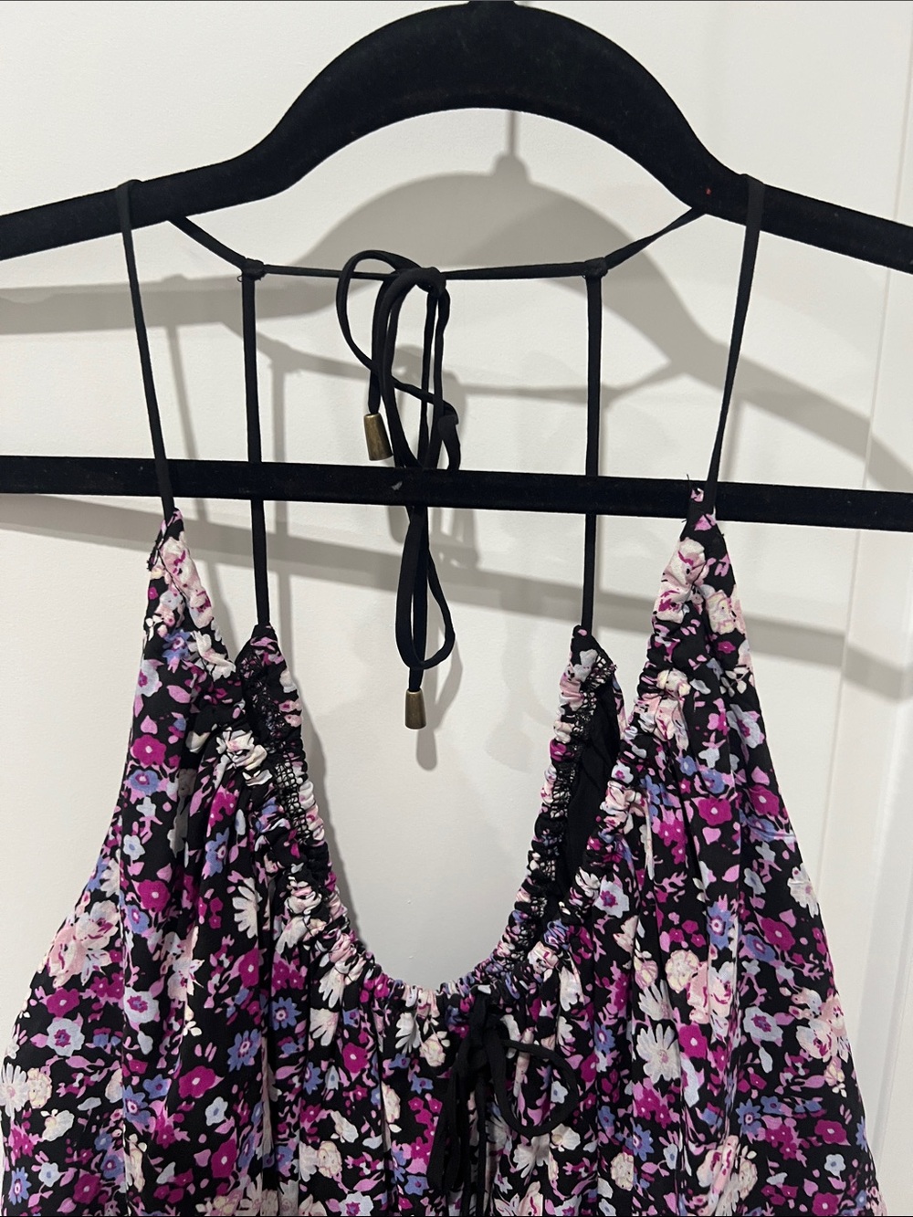 Free People Black & Purple Floral Bubble Crop Top Size Small - Picture 4 of 6